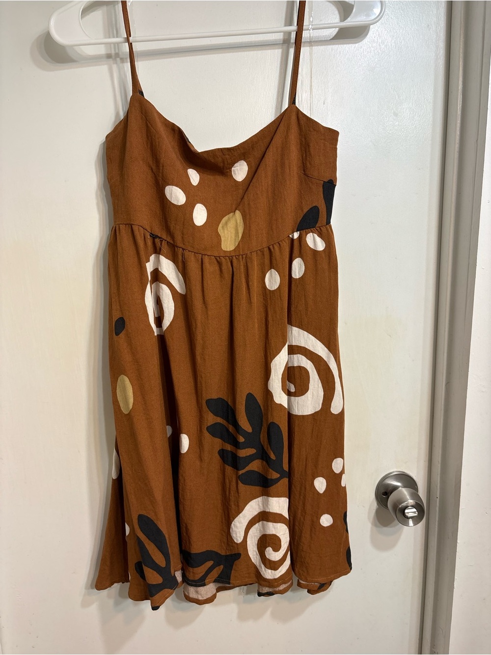 Rust Brown Print Spaghetti Strap Dress